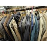 CLOTHES RAIL OF VARIOUS GENTS BLAZERS AND JACKETS AND LIGHTWEIGHT COATS,