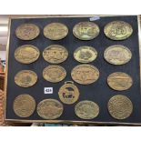 WOODEN PLAQUE OF BRASS STEAM SOCIETY PLAQUES