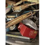 CRATE OF MIXED ITEMS, DEMA GLASSWARE, BAG OF CUTLERY,