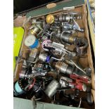 BOX OF APPROX 15 FIXED SPOOL AND CENTRE PIN FISHING REELS WITH SPARE SPOOLS AND MONO FILAMENT LINES