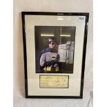 ADAM WEST AS BATMAN PHOTOGRAPH WITH DOLLAR CHEQUE AND CERTIFICATE OF AUTHENTICITY F/G