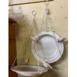 AS NEW CREAM ENAMEL HANGING WATER/BIRD BATHS