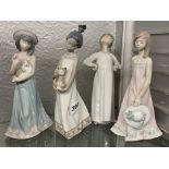 FOUR LLADRO FIGURES OF GIRLS WITH KITTEN AND PUPPY - 5647, 5645,