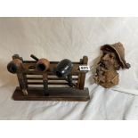 RUSTIC GATE PIPE RACK AND A BAVARIAN CARVED SMOKING FIGURE PLAQUE