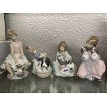 FOUR LLADRO FIGURE GROUPS - GIRLS WITH PUPPIES KITTENS, 5455, 5640, 6226,