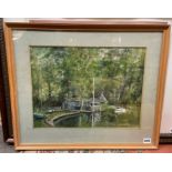PASTEL CRAYON PICTURE OF A BOATING LAKE F/G SIGNED FLINDERS