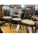 SET OF FOUR ERCOL DARK ELM SPINDLE BACK DINING CHAIRS