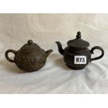 TWO BRONZED METALWARE CHINESE TEAPOTS