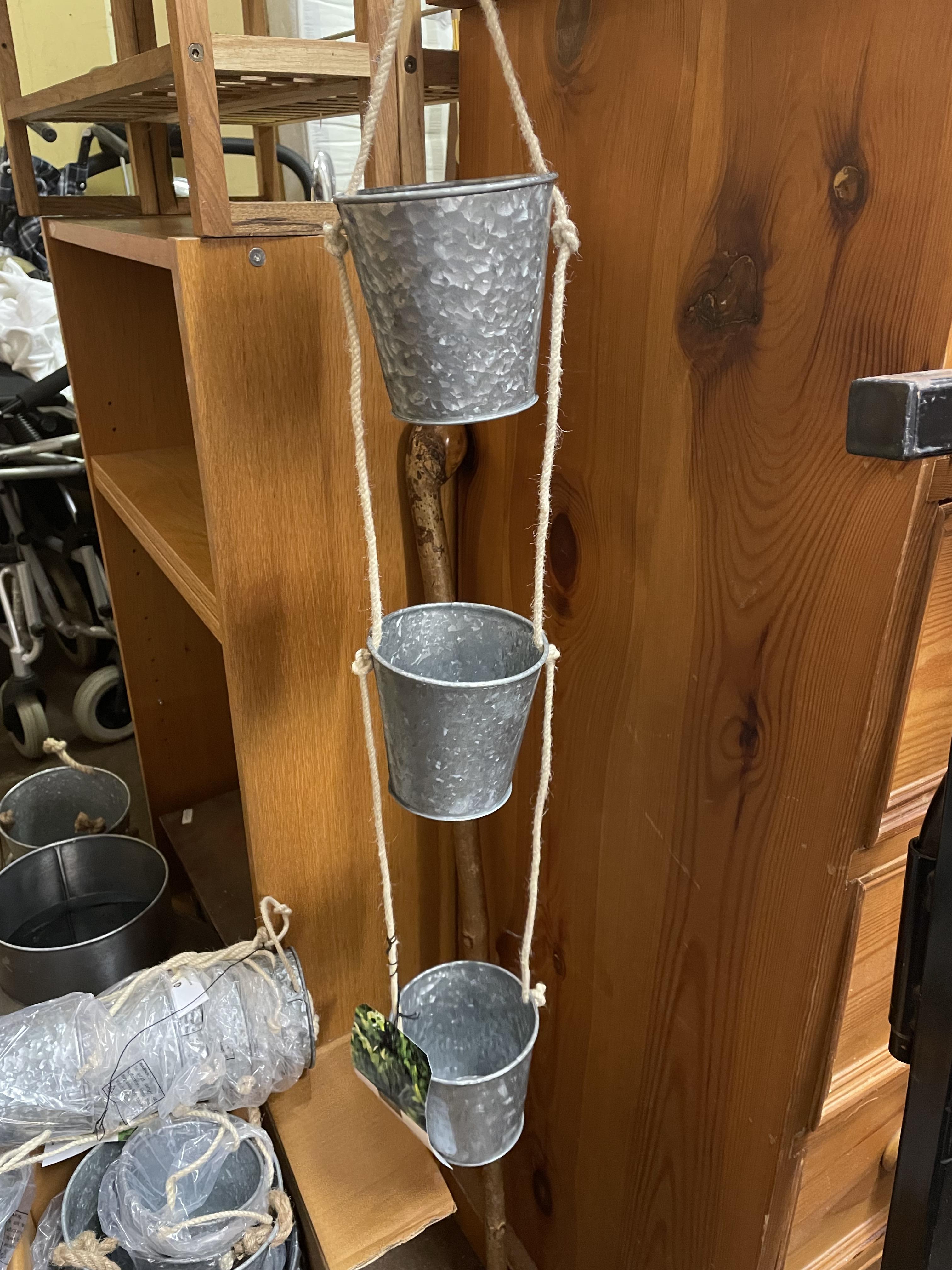 SELECTION OF GALVANIZED SET OF THREE PLANTERS AND A GALVANIZED MILK CHURN PLANTER - Image 3 of 4