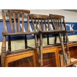 PAIR OF 19TH CENTURY BEECH SLAT BACK COUNTRY KITCHEN CHAIRS AND ONE SIMILAR
