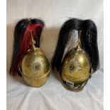 PAIR OF MINIATURE 1871 PATTERN SECOND DRAGOON GUARDS HELMETS WITH PLUMES NOS.