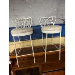 PAIR OF 1970S PADDED SEAT HIGH BACK KITCHEN STOOLS