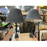 PAIR OF METAL FLUTED COLUMN TABLE LAMPS AND SHADES