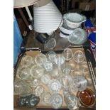 TWO BOXES OF CUT AND PRESSED GLASSWARE, TUMBLERS, BALLOONS,