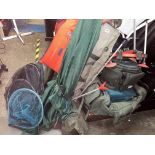 FISHING UMBRELLA, LANDING AND KEEP NETS, WEIGHING SLING,