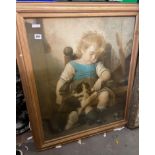 GILT FRAMED VICTORIAN PRINT OF A CHILD AND CAT