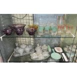 TWO GLASS DRESSING TABLE SETS AND TWO 1950S DRESSING TABLE MIRRORS AND PART 1950S LEMONADE SET,