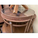 NATHAN TEAK GLASS TOPPED NEST OF TABLES (FADED)