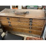 VINTAGE OAK SIX DRAWER COLLECTORS CABINET/TABLE TOP TOOL CHEST