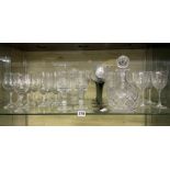 SHELF MADE UP OF A ROYAL DOULTON GLASS DECANTER,