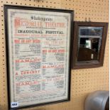 MINIATURE OAK FRAMED MIRROR AND A FRAMED SHAKESPEARE MEMORIAL THEATRE ADVERTISING POSTER