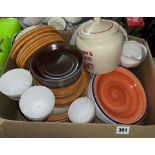 TWO BOXES OF ASSORTED CHINA INCLUDING PART BRIGITA TEA SET AND THORNTONS TOFFEE BARREL