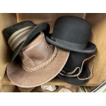 TWO BOWLER HATS AND TWO OTHER GENTS HATS