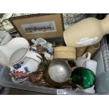 BOX INCLUDING BRASS POTS, TRIVETS, VASES, ETC.