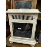 SMALL CREAM COAL EFFECT ELECTRIC FIRE AND TABLE TOP FAN