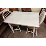 WHITE PAINTED PINE DINING TABLE WITH TWO CHAIRS