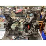PAIR OF VICTORIAN SPELTER MARLEY HORSES AFTER MOUREAU