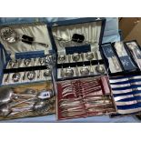 VARIOUS CASED CUTLERY INCLUDING BERRY SPOONS AND BUTTER KNIVES