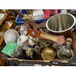 CARTON CONTAINING CHAMPAGNE BUCKET, BAROMETER, BELLOWS, BRASS ORNAMENTS, ETC.