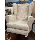 CREAM FABRIC WING BACK ARMCHAIR