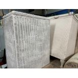 TWO WHITE PAINTED RATTAN WASH BASKETS (ONE WITH GLASS TOP)