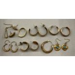 9CT GOLD HALF HOOP AND CREOLE EARRINGS, SOME UNMARKED, 11.