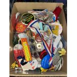 BOX OF VARIOUS ENAMEL AND LAPEL BADGES FROM 50'S TO PRESENT DAY