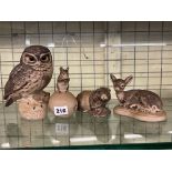 FOUR POOLE POTTERY MATT BIRD AND ANIMAL FIGURE GROUPS INC OWL AND DOOR MOUSE, ETC.