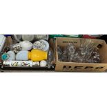 TWO BOXES OF BONE CHINA BOWLS AND PLATES, PORT MERION ROLLING PIN,