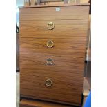 1970S TEAK EFFECT FIVE DRAWER CHEST AND MATCHING CHEST WITH LIFT UP LID