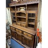 DARK OAK LEADED GLAZED DRESSER