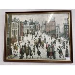 PRINT ENTITLED VILLAGE SQUARE AFTER LS LOWRY 59CM X 44CM