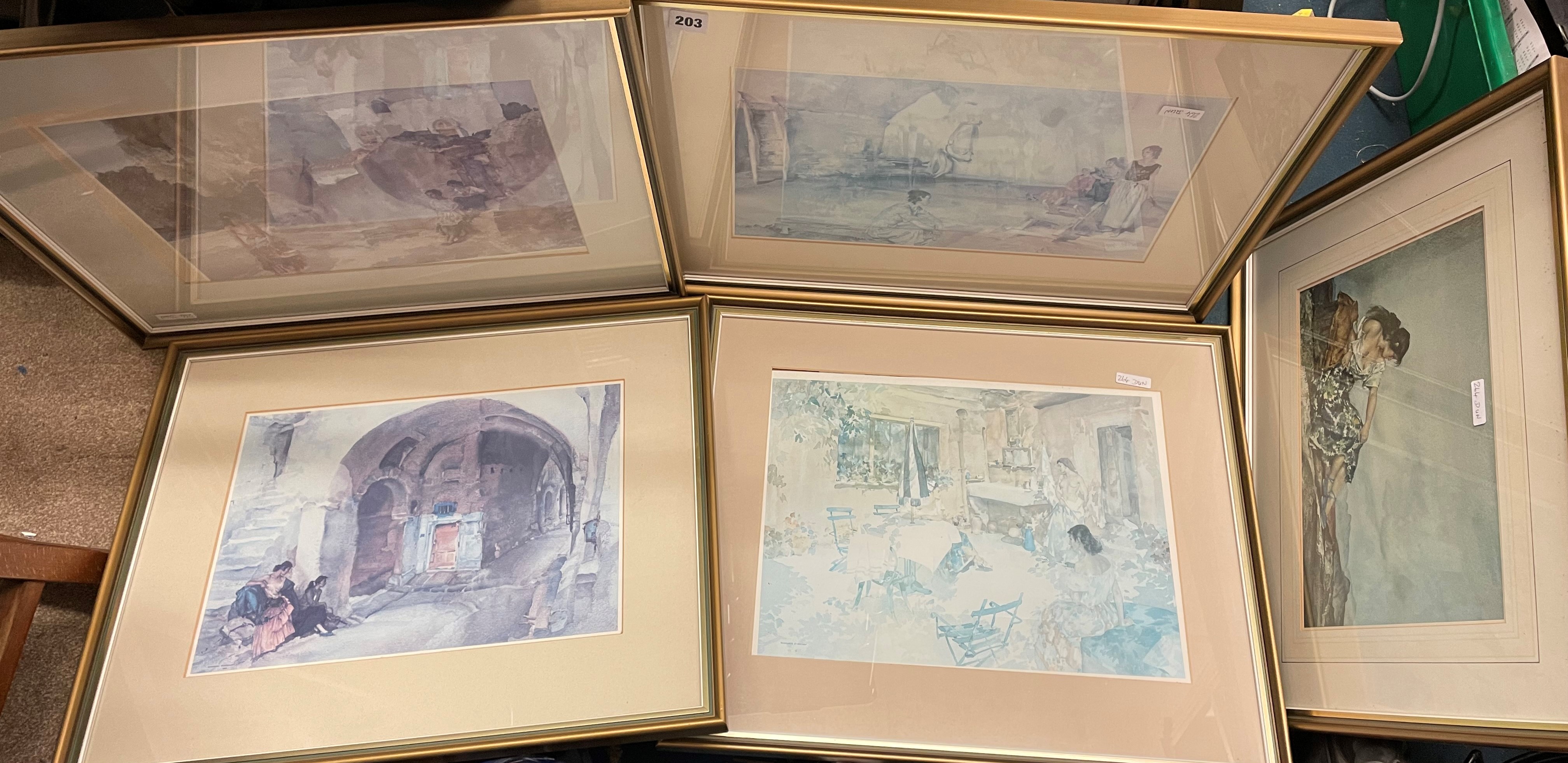 FIVE WILLIAM RUSSELL FLINT PRINTS FRAMED AND GLAZED