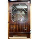 MAHOGANY GLAZED MEDIA CABINET WITH DRAWER OF CDS