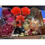 BOX CONTAINING ROYAL BRIERLEY GLASS, CARNIVAL GLASS, BOHEMIUM VASE,