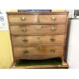 EARLY 19TH CENTURY MAHOGANY TWO OVER THREE DRAWER CHEST ON SPLAY BRACKET FEET