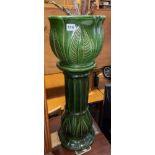 GREEN POTTERY PLANTER AND JARDINIERE STAND