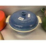 BLUE LECREUSET CASSEROLE DISH AND COVER