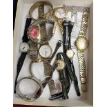 TRAY OF VARIOUS LADIES AND GENTS WRIST WATCHES, BY DOGMA, TIMEX,