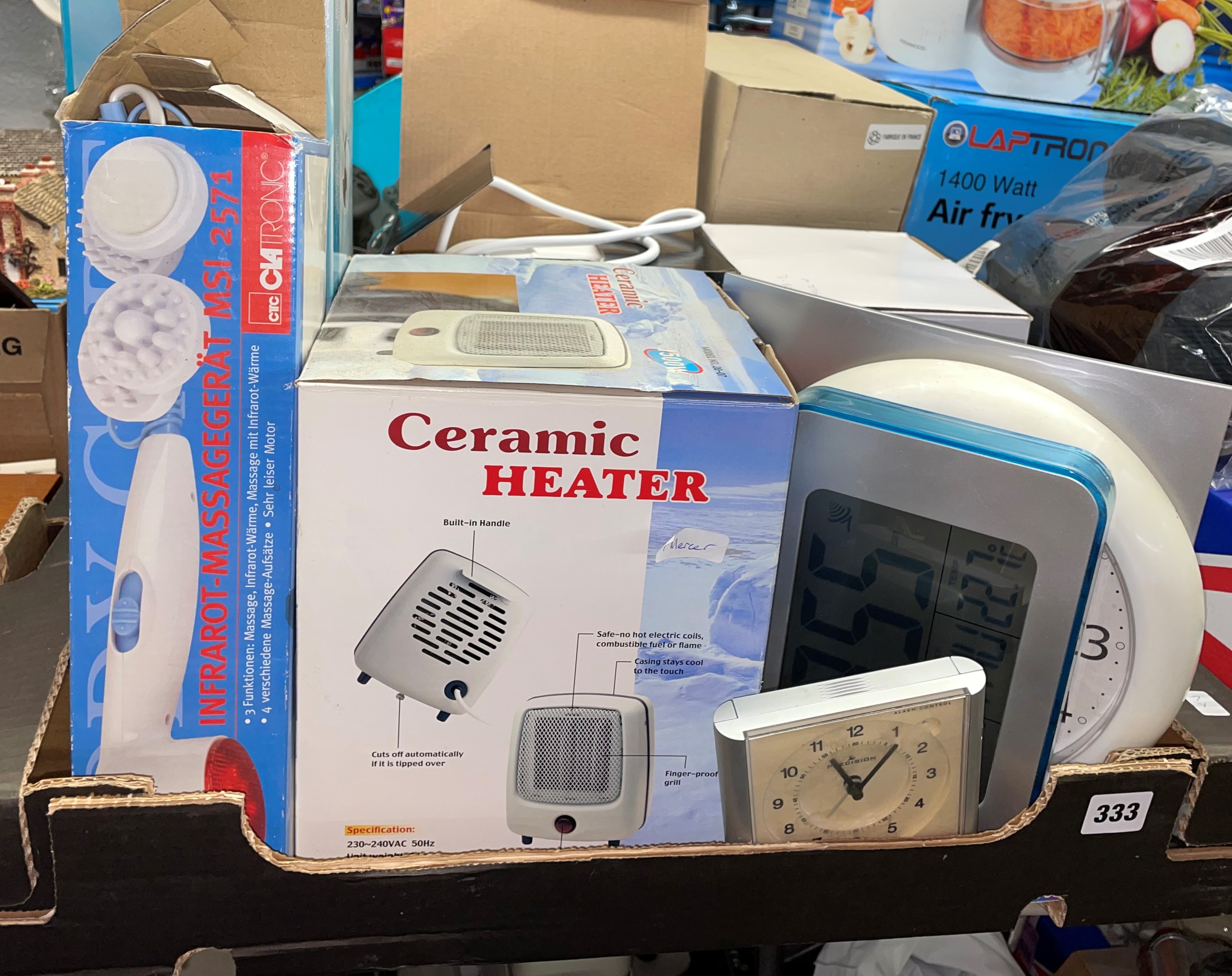 CARTON - CERAMIC HEATERS, MASSAGER, WALL CLOCKS,